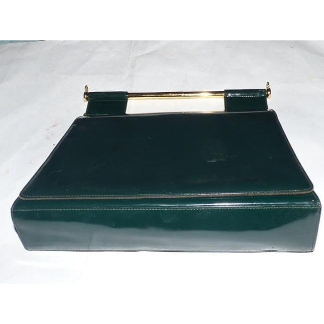 Gucci Patent Two Way Avant Garde Trapazoid Shaped Purse Green Leather Satchel