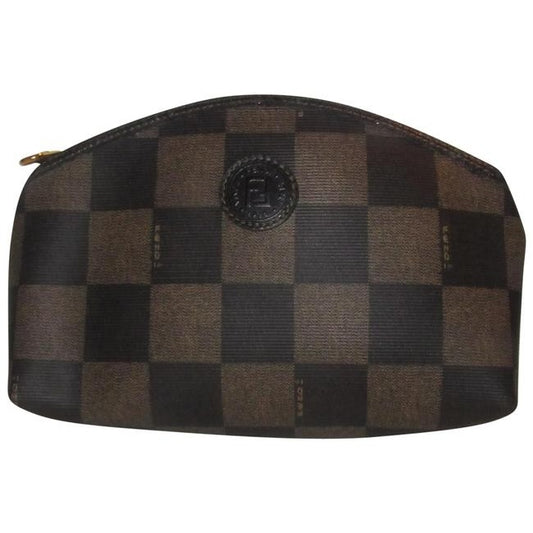 Fendi Brown Checkerboard Print Coated Canvas And Leather Clutch/Cosmetic Bag