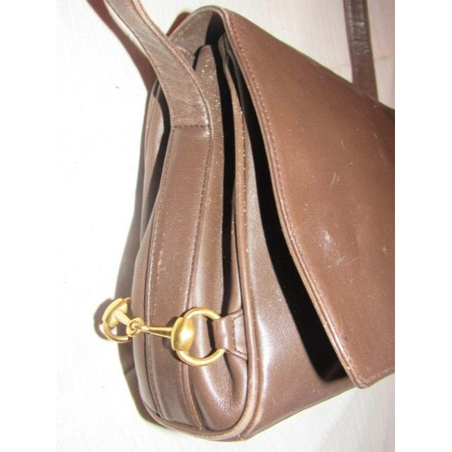Gucci Vintage Brown Leather With Gold Equestrian Accents Cross Body Bag