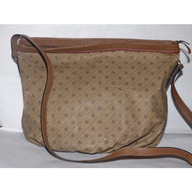 Gucci Vintage Camel Leather With Red Green Striped Accents Logo Link Print