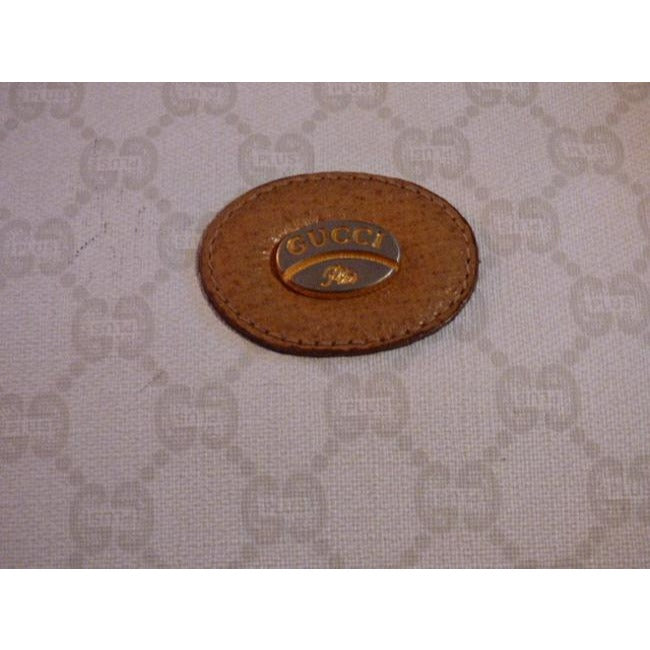 Gucci Vintage Camel Leather Large Khaki Plus Logo Print On Ivory Coated Canvas