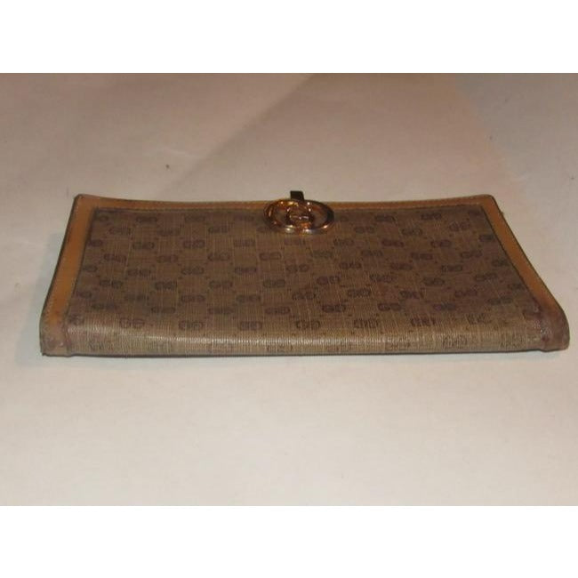 Gucci Brown Small G Logo Print Coated Canvas And Camel Leather Vintage Wallet
