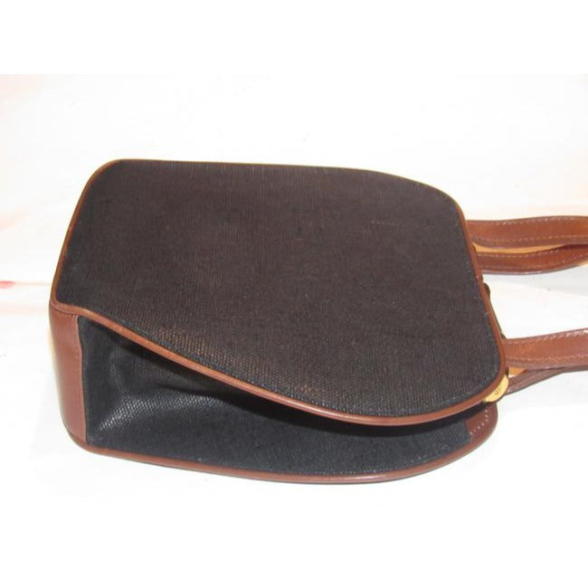 Gucci W Vtg Linenleather Top Handle Purse Accent Black Linenbrown Lthrbamboo Leather And Shoulder Ba