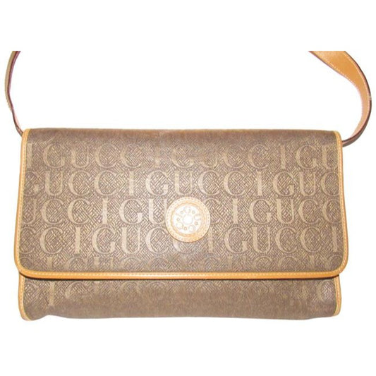 Gucci Vintage Pursesdesigner Purses Brown Gucci Print Canvas And Camel Leather Shoulder Bag