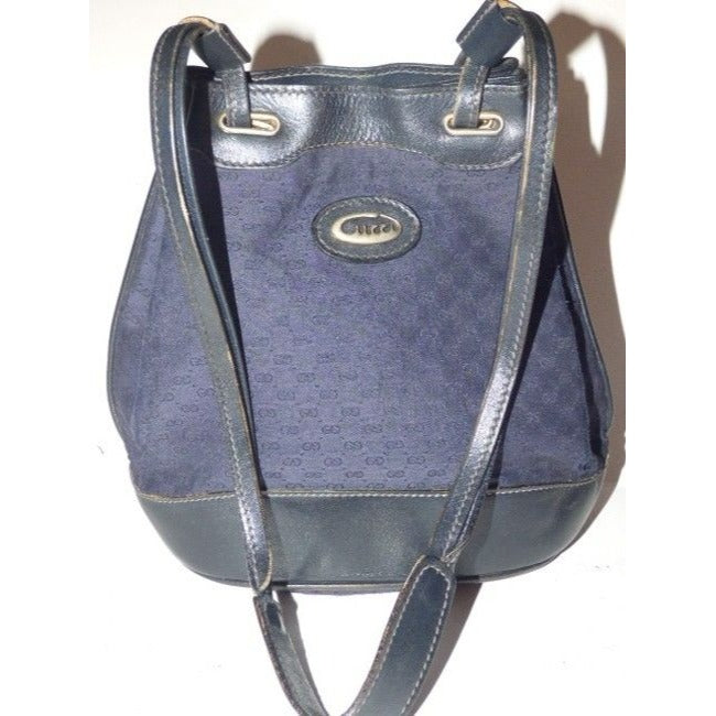 Gucci Navy Blue Micro G Logo Print on Midnight Blue Leather Bucket Bag