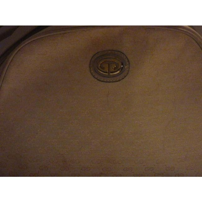 Gucci Vintage Ivory Canvas With Small G Logo And Stone Leather Shoulder Bag