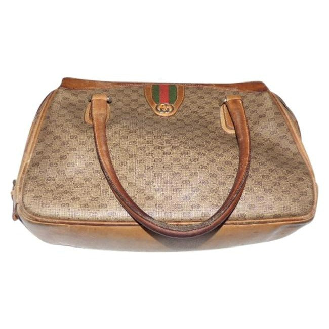 Gucci Vintage Gg Brown Small G Logo Print Coated Canvas And Brown Leather