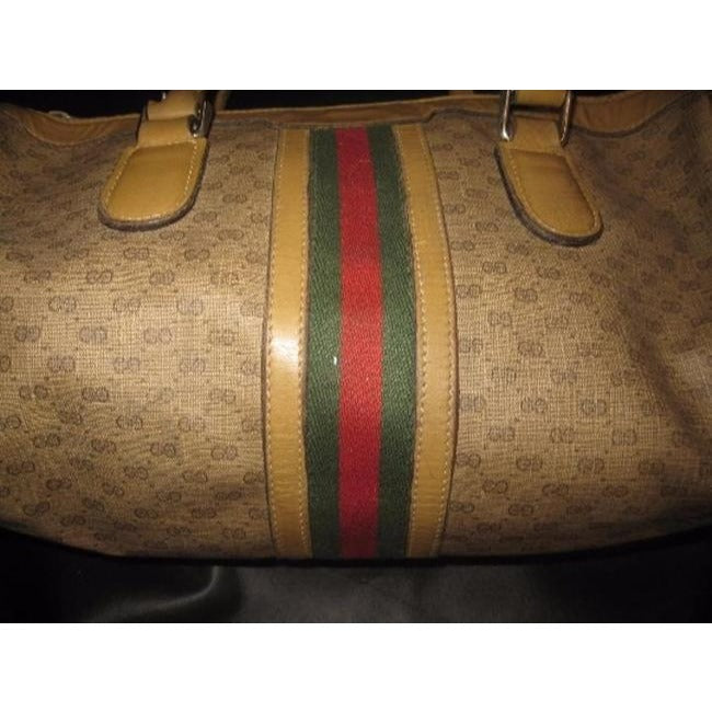 Gucci Vintage Coated Canvas With Small G Logo Leather In Browns With Wide Red Green Stripe