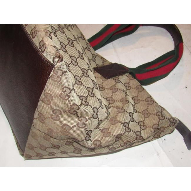 Gucci Web Supreme With Red Green Straps Brown And Gg Leather Tote