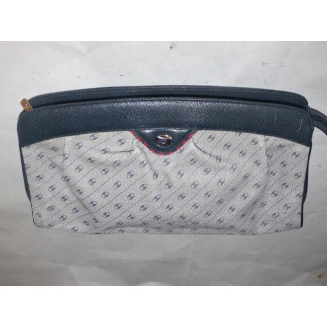 Gucci Anniversary Leather Coated Blue Link Printed Navy Leather Coated Canvas Clutch