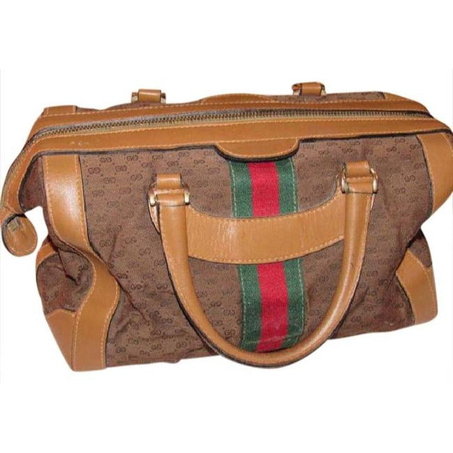 Gucci Micro Guccissima Print Canvasleather Sherry Line Top Handle Brown Leather And Gg Leather Satch