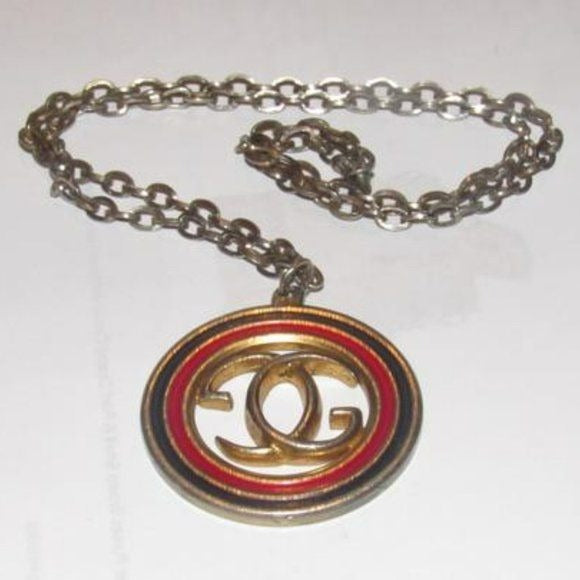 Gucci Bold Gold 'GG' logo Red Blue Enamel Pendant