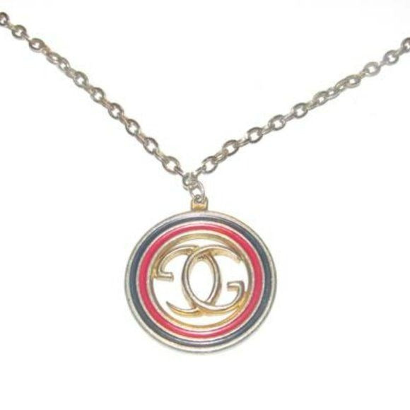 Gucci Bold Gold 'GG' logo Red Blue Enamel Pendant