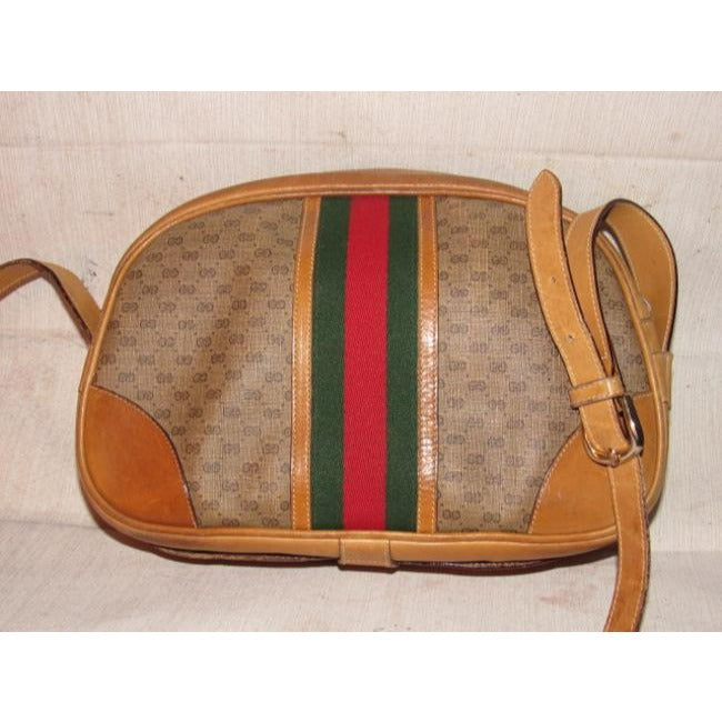 Gucci Vintage Pursesdesigner Purses Brown Small G Logo Print Coated Canvas And Camel Leather With Re