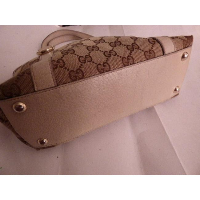 Gucci Abbey Vintage Brown Large Logo Print Canvas And White Leather