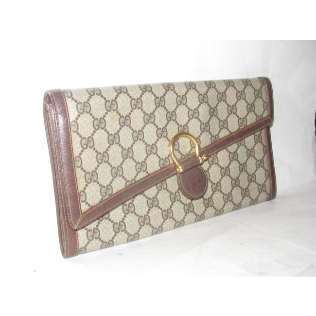 Gucci Vintage Purses Large G Logo Print Coated Canvas And Leather In Browns Clutch