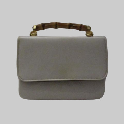 Gucci White Patent Leather Lunch Box Satchel W Bamboo Handle
