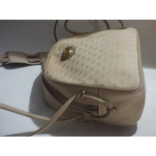 Gucci Vintage Ivory Canvas With Small G Logo And Stone Leather Shoulder Bag