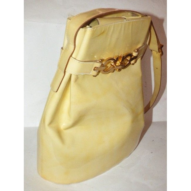 Salvatore Ferragamo Vintage Pursesdesigner Purses Pale Yellow Patent Leather Satchel