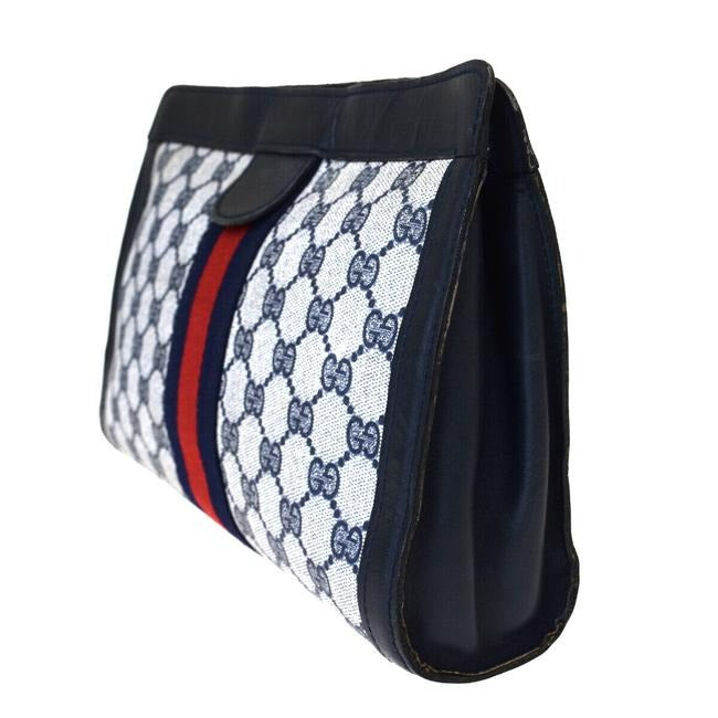 Gucci Guccissima And Navy G Print W Red Blue Leather Coated Canvas Clutch