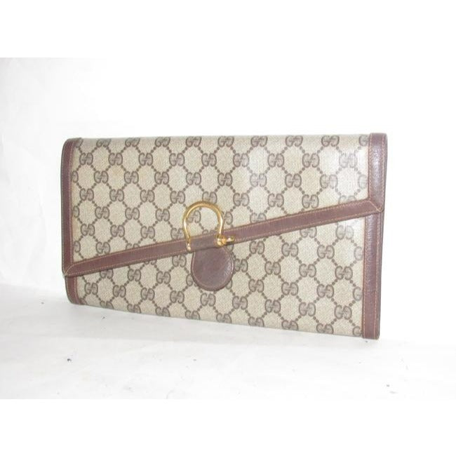 Gucci Vintage Purses Large G Logo Print Coated Canvas And Leather In Browns Clutch