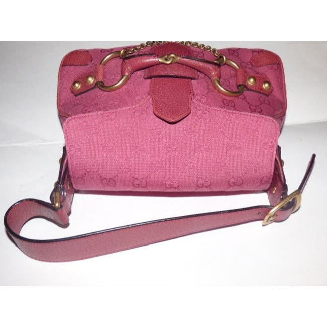 Gucci Horsebit Top Handle Bag W Canvasleather W Chain Pink Guccissima Printgold Leather And Canvas S