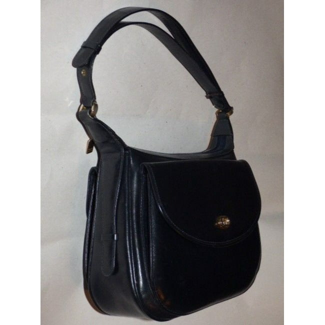 Gucci Top Handle Kelly Style Midnight Blue Black Leather Shoulder Bag