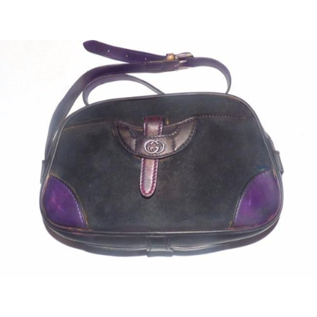 Gucci Vintage Navy Black Suede Purple Leather Satchel