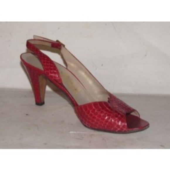 Salvatore Ferragamo Red Snakeskin Leather D'Orsay Sandals