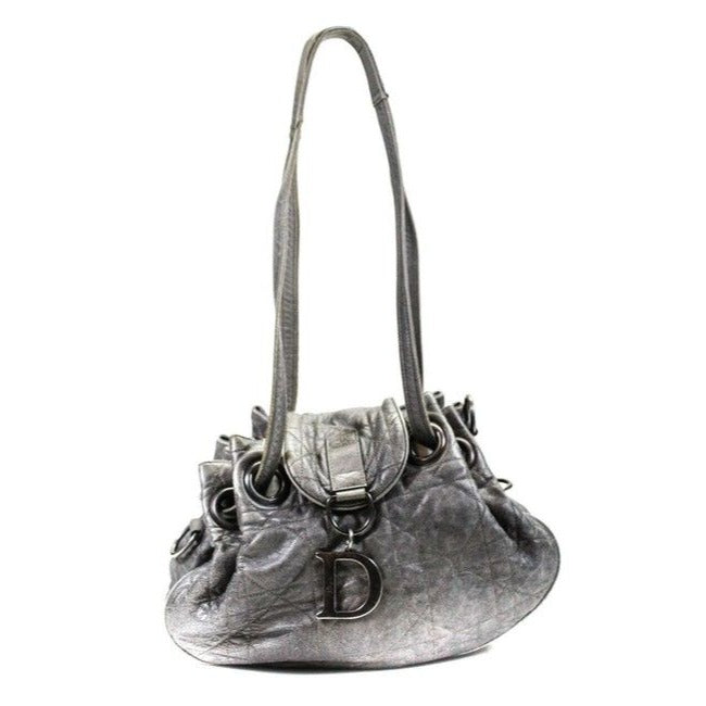 Dior Grey/Silver Quilted Leather Cannage Bucket Satchel