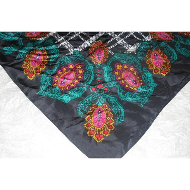 Diane Von Furstenberg Colorful Abstract Scarf with Floral/Peacock Design