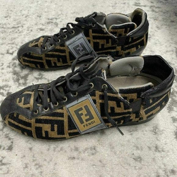 Fendi Tobacco Zucca Print Faux Fur Sneakers