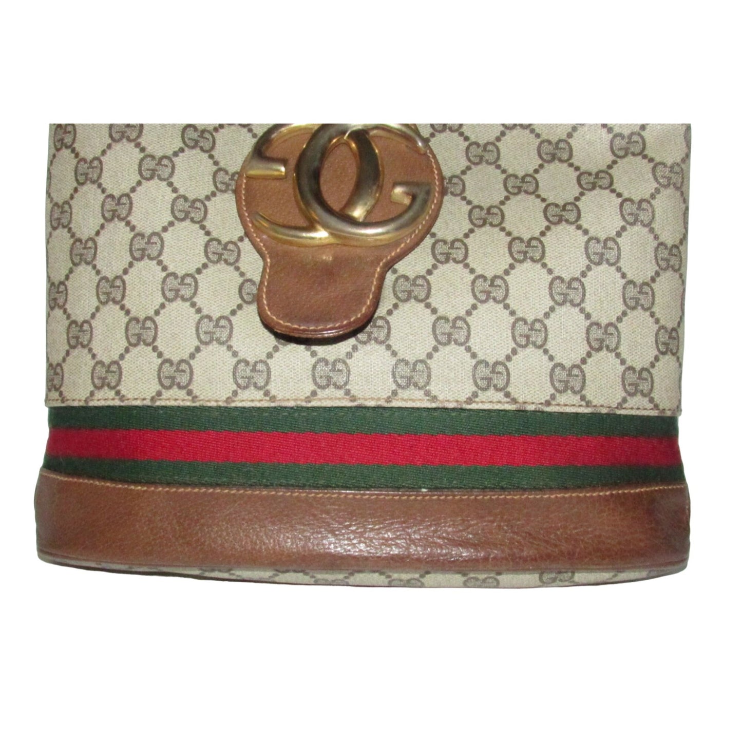 RARE, Gucci, brown Guccissima print canvas & leather, bucket bag with an XL bold gold 'GG' & red & green stripe