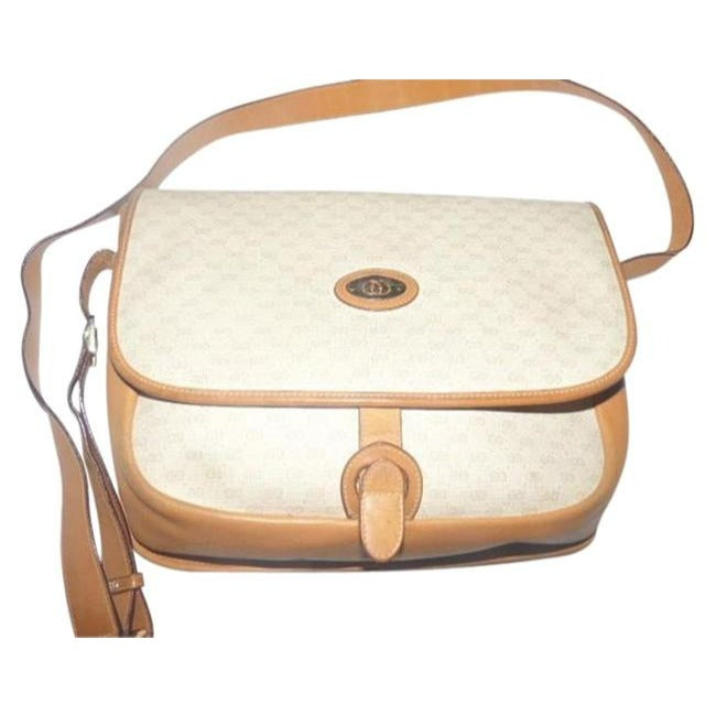 Gucci Vintage Camel Small G Logo Print On Ivory Camel Leather