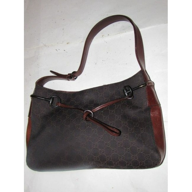 Gucci Newer Brown Large G Logo Print Canvas And Brown Leather Satchel