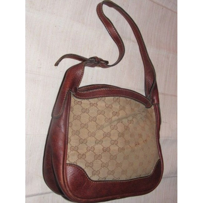 Gucci Vintage Purses Designer Purses Brown Large G Logo Print Canvas And Brown Leather