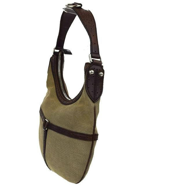 Gucci Vintage Khaki Canvas W Red Green Accent Leather Canvas Hobo Bag