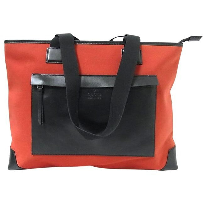 Gucci Bag Red And Black Color Block Leather Canvas Tote