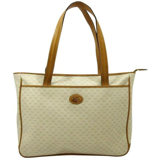 Gucci Vintage Ivory Coated Canvas With Camel Small G Logo Print And Camel Leather