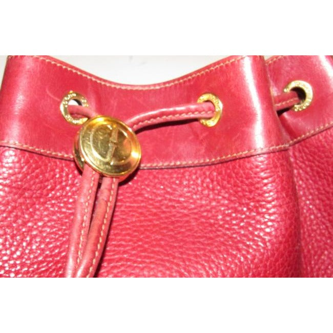 Gucci Xl Bucket Bag W Pebbled Drawstring W Smooth Trim True Red Gold Accents Leather Satchel