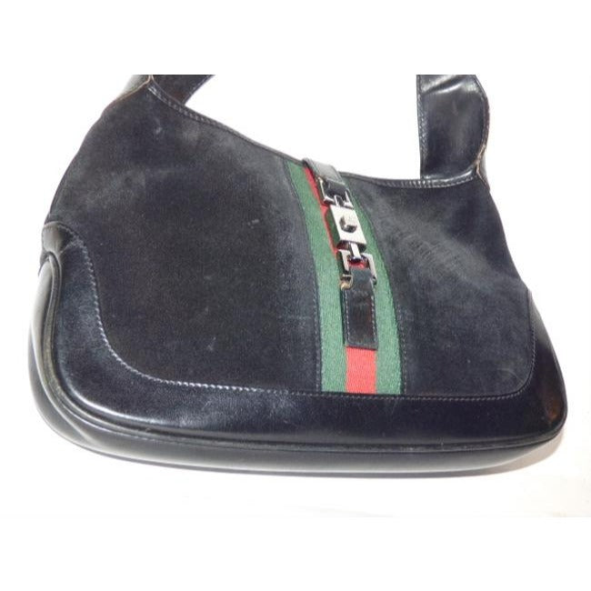 Gucci Shoulder Jackie W Suede Leather Sherry Black With Red Green Stripe Hobo Bag