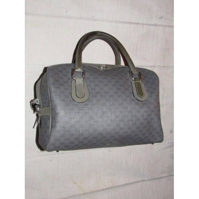 Gucci Vintage Pursesdesigner Purses Dark Grey Small G Logo Print On Lighter Grey Coated Canvas And G