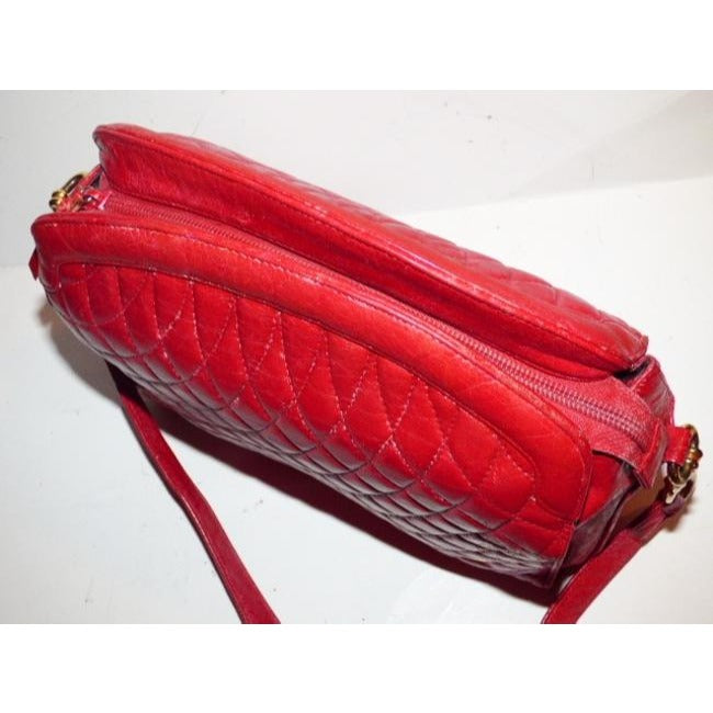 Bally Vintage Pursesdesigner Purses True Red Quilted Leather Suede Shoulder Bag