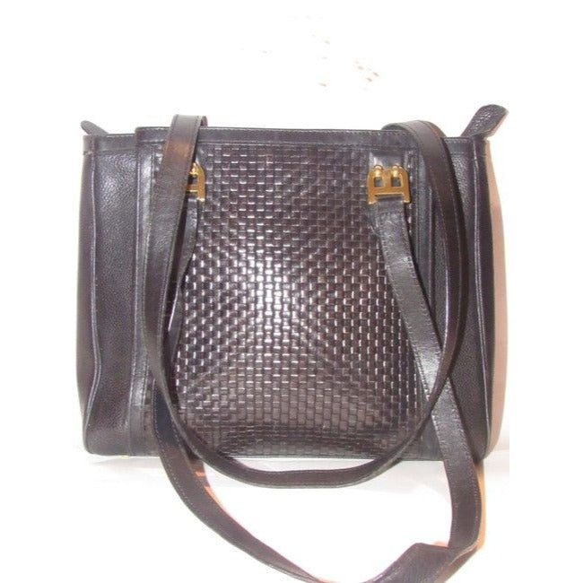 Bally Vintage Pursesdesigner Purses Black Woven And Smooth Leather Satchel