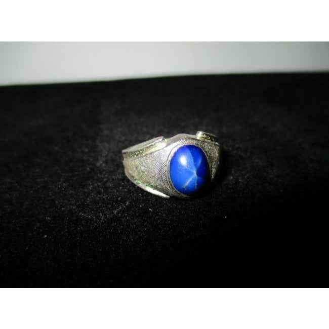 ESPO Blue Oval Star Sapphire Sterling Silver Modernist Ring