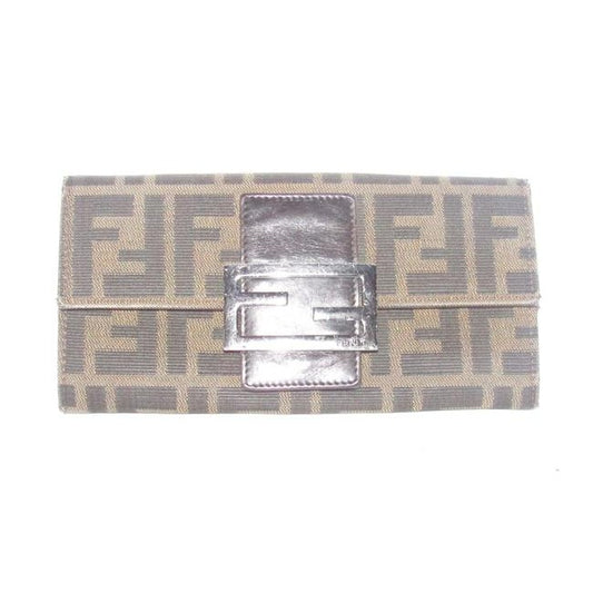 Fendi Tobacco Zucca Print Continental Style With Chrome Ff Snap Wallet