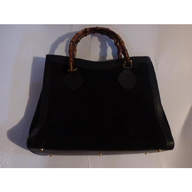 Gucci Xl Two Way Black Suede And Leather With Bamboo Handles Satchel