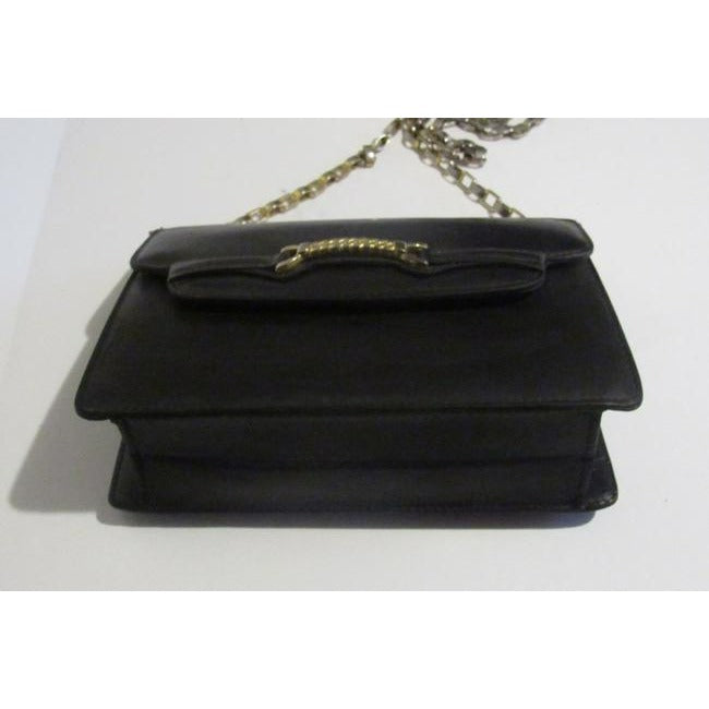 Gucci Horsebit Clutch W Structured Boxy Two Way Strap Black Leather Gold Chain Shoulder Bag