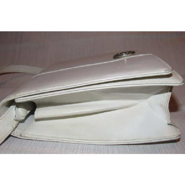 Gucci Vintage White With Chrome Accents Leather Shoulder Bag