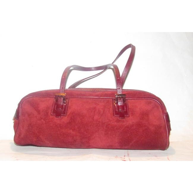 Fendi Style Shoulder Purses Dark Red Suede And Leather With Rose Gold Hardware Satchel